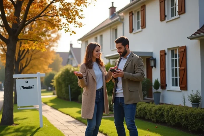 Couple visitant une maison à vendre en banlieue pour investir dans l'immobilier résidentiel