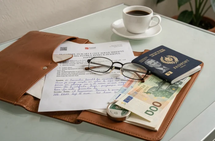 Documents fiscaux français, passeport et billets en euros sur un bureau illustrant les enjeux de la double imposition