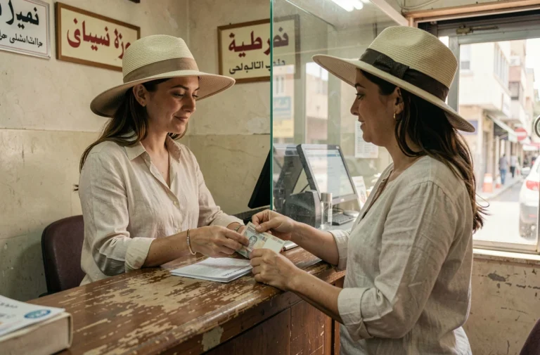 Touriste échangeant des livres égyptiennes au bureau de change au Caire