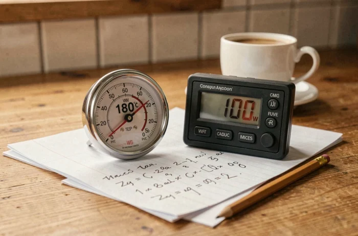 Thermomètre de four et moniteur de consommation électrique 1000 watts avec formule de conversion manuscrite